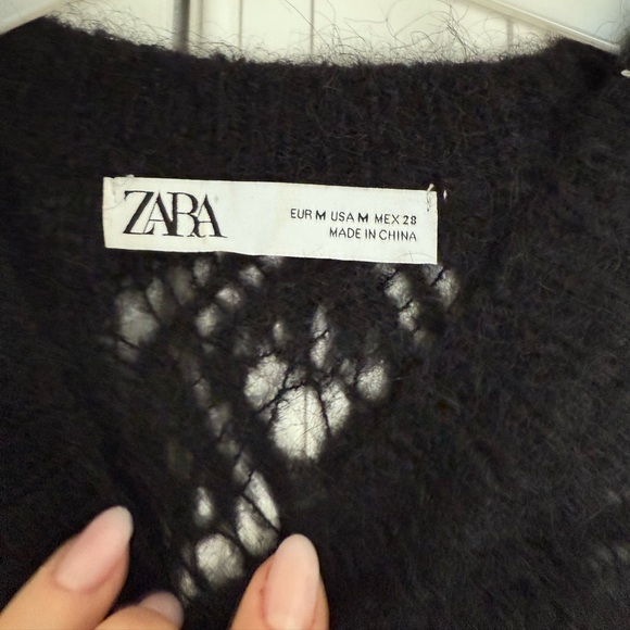 Zara Black Wool Open Knit Women's Sweater - Picture 6 of 7